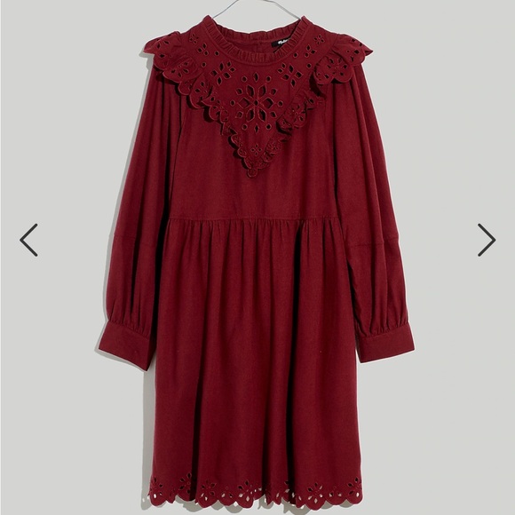 Madewell Embroidered Ruffled Flannel Mini Dress - Picture 5 of 8